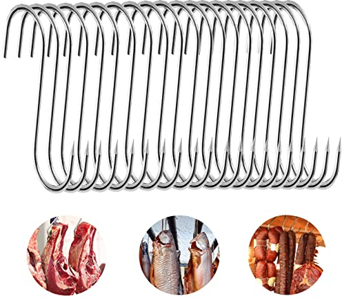 20 ganci da macellaio da 15 cm, in acciaio inox, da cucina, con estremità a punta, robusti e durevoli per affumicare, lavorazione della carne, barbecue