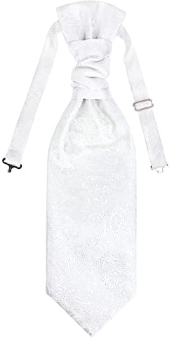 WANYING Herren Plastron Krawatte Vorgebunden mit Hakenverschluß Verstellbar Hochzeitskrawatte auf Hochzeiten Accessoires für den Bräutigam - Paisley Weiß
