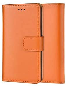 ameego MK-209 Premium Genuine iPhone 6 Plus Real Leather Flip Wallet Magnetic Kickstand Slim Book Case with Card Slot (Orange)