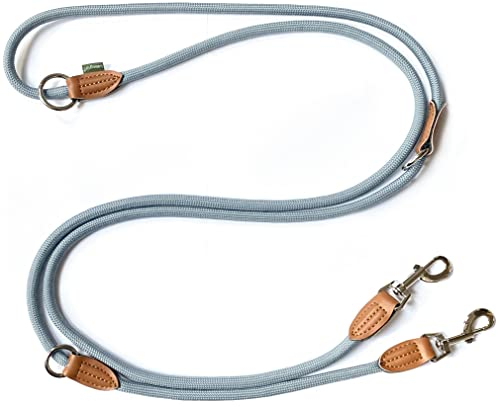 Leisegrün Hundeleine große Hunde | Führleine 3m verstellbar mit 2 Karabiner | 3 Meter lang x 1,1 cm | Nur 300 g | Modell Devon | Hellblau