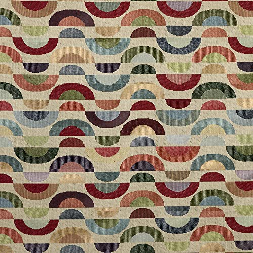 Kt KILOtela - Polsterstoff, Jacquard Gobelin, Polsterstühle, Kissen, Kopfteil, Sofa, Taschen, verschleißfest, Nähen, 100 cm Länge x 280 cm Breite, Halbkreise, mehrfarbig - 1 Meter