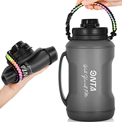 ONTA Botellas de Agua de Silicona Plegables 2L - Calidad Médica BPA - Enrollarse Botellas de Agua Plegables a Prueba de Fugas Para el Aire Libre y Deportes(negro)