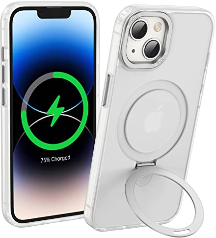 Anqrp Magz Serie für iPhone 14/13 Hülle, Magnetisch Ring Ständer, Halbtransparent Matte iPhone 14 Schutzhülle, Militär Handyhülle für iPhone 13 mit Silikon 6.1’’, Schwarz