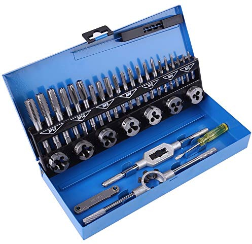 YyDDs Universal Tools 32 Teile/Satz M3-M12 Legierungsstahl Gewindebohrer und Matrizen-Satz Schraubenschlüssel Gewindelehre Gewindebohrer Matrize Kits mit Box Handwerkzeug-Set