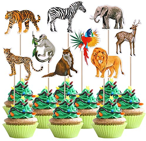 Xsstarmi 36 Pack Jungle Animals Cupcake Toppers Forest Theme Birthday Cake Decorations Safari Jungle Theme Animals Cupcake Picks for Baby Shower Kids Birthday Party Cake Decorations