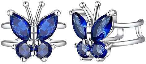 FindChic Orecchini donna argento 925 con farfalla orecchini argento clip earcuff orecchini senza buco orecchini farfalla con pietra blu zaffiro settembre regalo per donna mamma amica