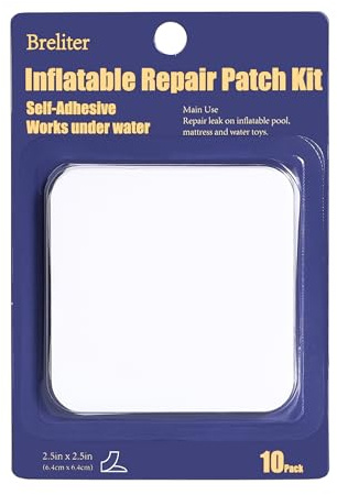 Breliter Inflatable Patch Repair Kit - Waterproof TPU Pool Repair Tape, Heavy Duty Repair Patch for Air Mattress, Bounce House, Inflatable Toys, Tent, Swimming Ring - 10 Packs of 2.5in x 2.5in, Square