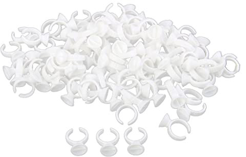 Tiuimk Anelli di colla usa e getta per trucco semi-permanente e extension per ciglia, separatori di piccole dimensioni, colore bianco, materiale plastico, confezione da 100