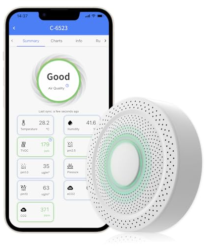 UbiBot Monitor de Calidad del Aire 9 en 1 AQS1, PM1/2.5/10, TVOC, CO2/eCO2, Temperatura y Humedad, Alertas múltiples, conexión WiFi/RS485/LAN