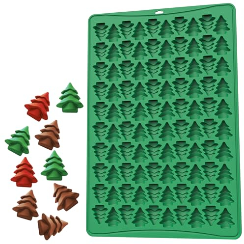 KIPTVO Christmas Silicone Mould, Christmas Candy Moulds, 10 Cavity Mini Christmas Tree Candy Chocolate, Molds Ice Cube Tray Candy Cookies Dessert Baking Mold for Jelly Treat Cake Sugarcraft DIY
