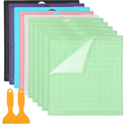 JEUIHAU 10 Pack 12 × 12 Inch Cutting Mats, Light Grip Cutting Mat with Scraper, Adhesive Cutting Mat for Lettering, Engraving, Painting, Topography 6 Colors