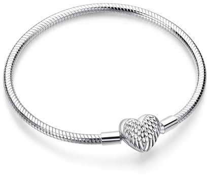 Jokmeo Schlangen-Gliederarmband 925 Sterling Silber Damen Armband für Charm Beads, Silberschmuck für Valentinstag Muttertag Geburtstags Weihnachten Geschenk für Frauen(Flügel,19cm)