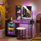 Lvifur RGB Schminktisch Mit Kabellosem Laden und USB Anschluss,Schminktische mit Siebenfarbig dimmbar,Schlafzimmer Schminktisch mit Gepolsterter Hocker,5 Schublade