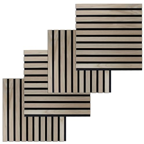 PROVISTON 4er SET Akustik 3D Wandpaneele 400 x 400 x 21 mm Furnierte MDF Holzlamellen in der Farbe Eiche natur Filz-Untergrund als Trägermaterial