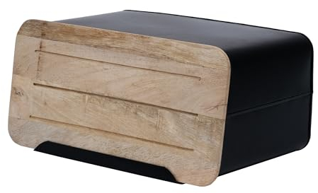 Olly & Rose Fresh Large Matt Black Bread Bin with Bamboo Lid and Ventilation for Fresh Bread and Pastries