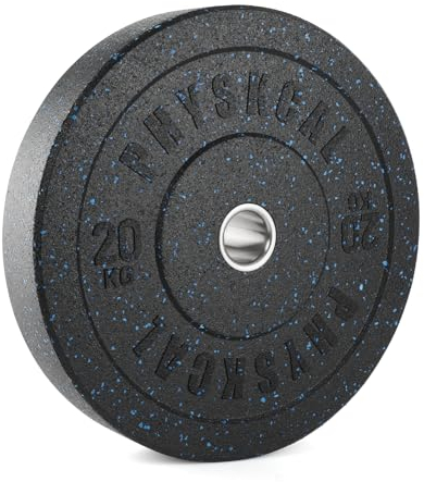 PhysKcal 20kg x 1 Crumb Rubber Olympic Bumper Plates, 2’’ Opening Weight Plates, Black Barbell Discs for Strength Training, Barbell Weights Set
