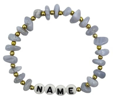 Personalisiertes Armband mit Amazonit-Edelsteinen und Buchstabenperlen - 925 Silber vergoldet