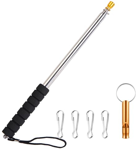 Asta telescopica per bandiera da 3 m, in acciaio inox, portatile, estensibile, retrattile, con impugnatura antiscivolo, clip, fischietto, puntatore telescopico pieghevole per guida turistica, festival