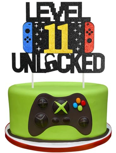 Videospiel Tortendeko Geburtstag, 11th Videospiel Cupcake Topper, Glitter Spielkonsolen Thema Kuchenaufsatz, Happy Birthday Kuchen Deko, Gaming Cake Topper für 11 Jahre Junge und Mädchen Geburtstag