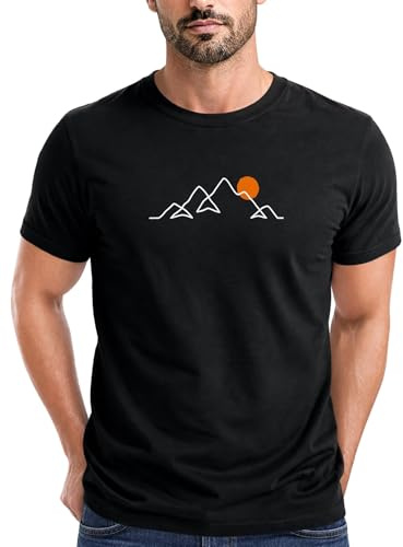 Neverless® Herren T-Shirt Frontprint Line-Art Berge Wandern Natur Outdoor Fashion Streetstyle
