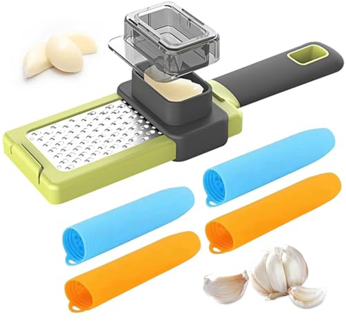 Eiflayn Ecrase Ail, Presse Ail avec 2 éplucheur d'ail, Coupe Ail,Presse Ail Inox avec couvercle de protection et poignée en caoutchouc,Hachoir Ail,facile à nettoyer