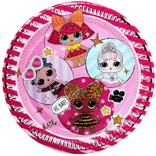 CUCUBA 16 Piatti di Carta Grandi Colore Rosa Stoviglie per Festa Compleanno Party Tema LOL 23 cm