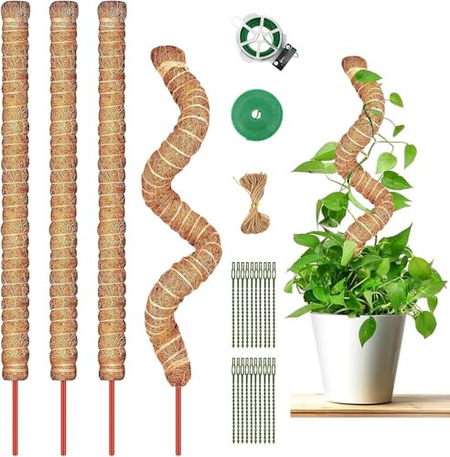 JOLIGAEA 4 Stück Pflanzstab Kokos, 70 cm Monstera Rankhilfe Rankstab Moosstab Pflanzenstab, Kokosstab für Kletterpflanzen Pflanzenstütze, Haus Garten Pflanzen Unterstützung aus Kokosfaser