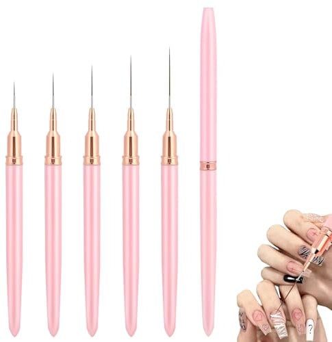 5 Pcs Snail Art Brushes, Nail Brush for Nail Art, Nail Liner Brush, Fine Line Nail Art Brushes Tool Set for Striping Long Lines Gel Polish Painting (7/9/11/15/25mm)