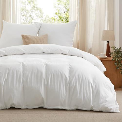 BEDSURE Bettwäsche 220x240 3teilig Bettwäsche-Set - Weich Baumwollähnlich 1 Bettbezug 240 x 220 cm und 2 Kissenbezüge 80x80 cm,ÖKO-TEX Vorgewaschene Deckenbezug Bedding, Weiß mit Reißverschluss