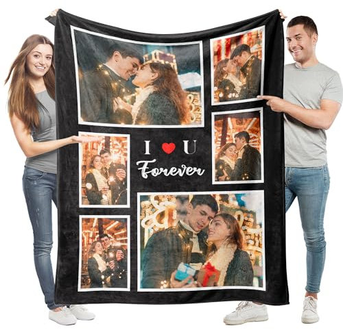 Easycosy Manta Personalizada con Foto Y Texto, Frazada A Cuadros Personalizada, Regalo Navidad Pareja, Novia, Novio, Marido, Manta de Franela Ultra Ultra Suave, Actualizable A Sherpa