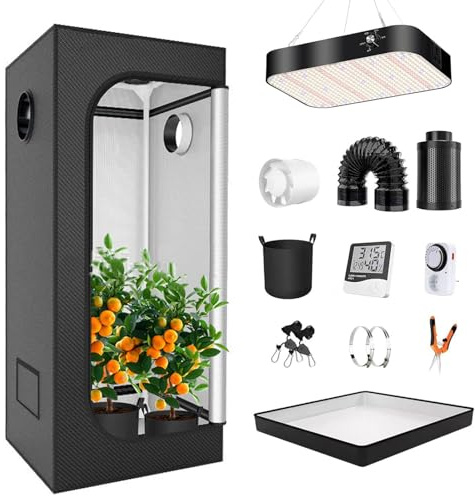 Grow Tent Kit,Hydroponics Growing System Complete Grow Tent Kit, with LED Grow Lights Full Spectrum, 4 Carbon Filter Kit Grow Box,600D Oxford Cloth,for Hydroponics Indoor Plant(140*140*200cm/55.1*55.