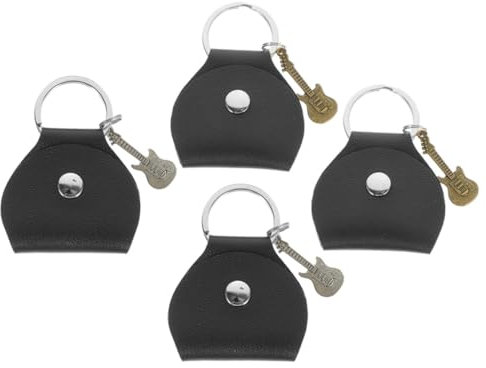 BESTonZON 4stücke Teiliges Gitarren-plektron-etui Aus Leder Mit Schlüsselanhänger Tragbare Pick-Aufbewahrungstasche Verschleißfest Schützend Für Reise Und Geschenk Kompatibel Mit Verschieden