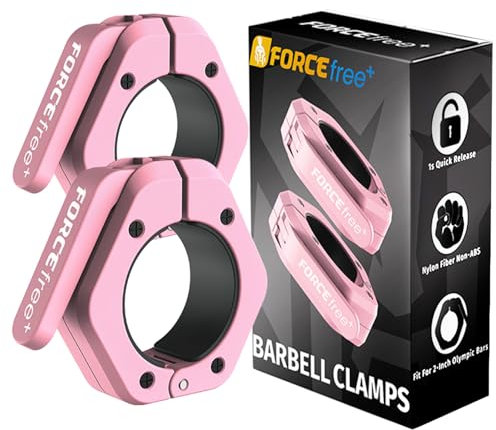 Forcefree+ Barbell Clips (Pair), Barbell Clamps, Quick Release Olympic Barbell Clamps with Non-Slip TPR Grip, Barbell Clasps for Safe Weight Lifting and Powerlifting