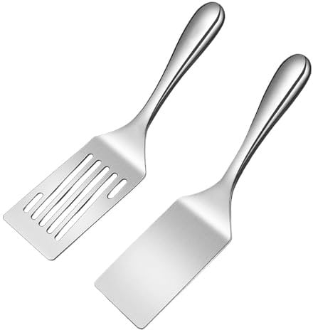 Naapesi 2 Pieza Espátula de Acero Inoxidable Ranurada, Espátula Plancha Ranurada, Cuisine Espátula Ranurada Inoxidable, Espátula de Parrilla, Espátula Plana para Cocinar para Freír Hornear