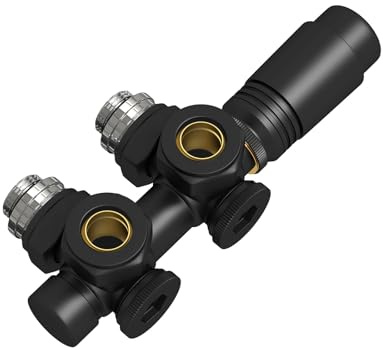 EMKE Multiblock Heizkörper Mittelanschluss, Schwarz, G1/2, Ø 15 & 16 mm | Hahnblock-Heizkörperventil mit Thermostat, Eck- und Durchgangsform, 50 mm, für Badheizkörper, 1 Stück