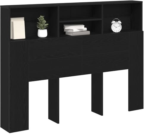 vidaXL black oak headboard cabinet with shelves - engineered wood, 140 x 19 x 103.5 cm, sleek minimalist design, bedroom furniture
