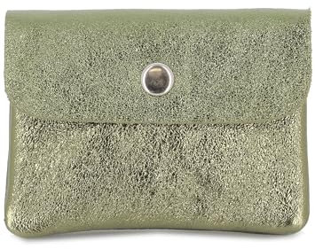 Double Tree - Porte-Monnaie Femme en Cuir Véritable Irisé - Petit Portefeuille Brillant à Rabat Format Enveloppe Élégant - Léger et Pratique - Olive