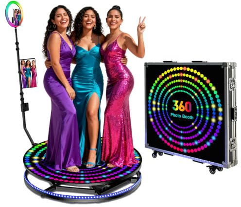 360 Photo Booth Machine with Flight Case and RGB Ring Light, Remote Control 360 Automatic Rotation and Custom Logo for Wedding/Rental (100cm/39.4 for 3-5 people)