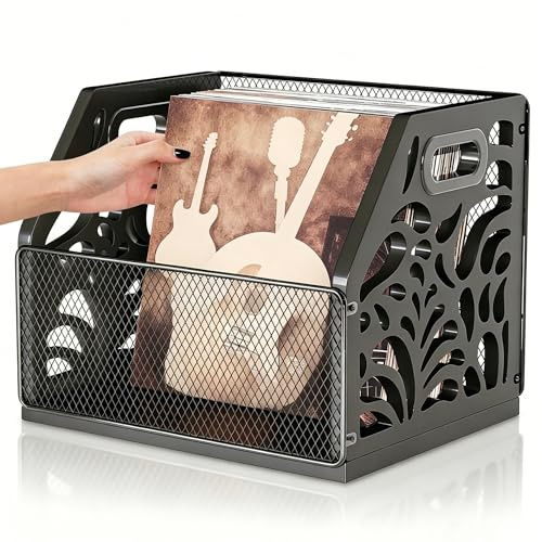 JUJOYBD Support de rangement pour disques vinyles en bois pour plus de 70 vinyles, noir