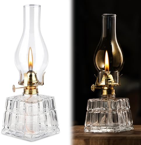 PORFOYO Petroleumlampe Öllampe aus Glas, Petroleum-Sturmlaterne, Öllampe Laterne, Sturmlaterne Petroleum, Vintage Kerosin Lampe, Laternenkammer Öllampes für Indoor, Haus, Garten, Camping (1P)