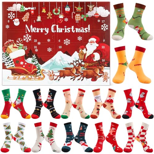 Joxessaien 12 Paare Weihnachtssocken Damen Adventskalender 2025, Kuschelsocken Frauen (Größe 35-42), Flauschige Socken Weihnachtskalender, Geschenke für Weihnachten Erwachsene