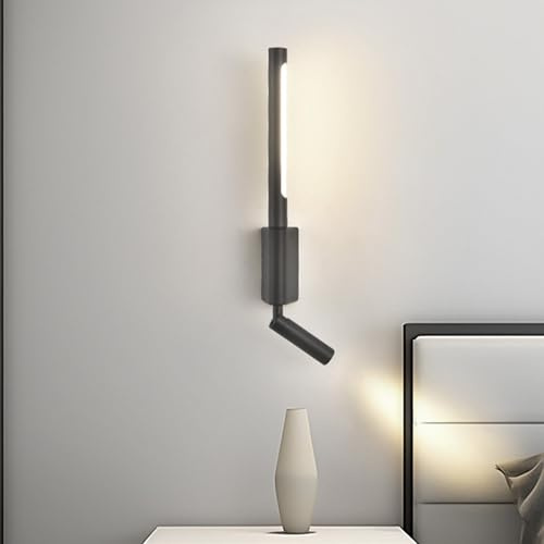 TZSMUM Modern LED Lang Wandleuchte Innen 350° Drehbar Wandlampe Eisen Acryl mit Schalter Wandbeleuchtung Linear Kopfende Lesen Dekoration für Schlafzimmer Wohnzimmer Foyer (Neutrales Licht,Schwarz)