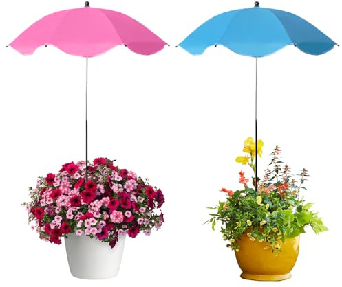 Taeku Plant Umbrella for Outdoor Plants, Adjustable Garden Shade Umbrella, Large Durable Sun Rain Protection Canopy for Potted Plants, Flowers, Vegetables, Garden Beds (Blue Pink)