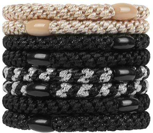 LOPHE Haargummis, 8 Stück Geflochtener Haargummi mit Starkem Halt, Geflochtene Hair Ties, Soft for Thick Hair and Curly Hair, Pull oder Beschädigung, Schwarz
