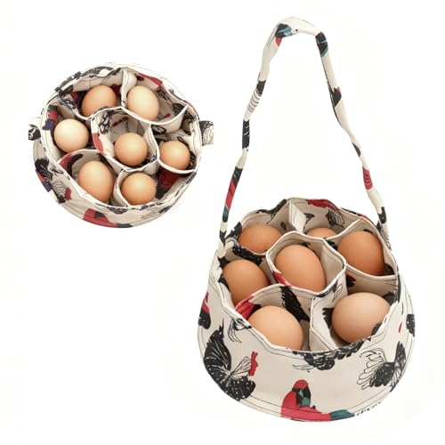 TNSLAND Cestino Raccolta Uova da 20cm, Portatile con 7 Sacchetti, Mini Cesto per Uova Resistente in Tela con Manico, per Mantenere Calde di Gallina, per Pollaio di Fattoria (Beige)