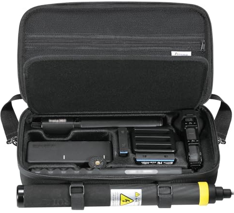 AMAZEAR Tragetasche für Insta360 X6 / X5 / X4 Air Koffer,Kompatibel mit 3m 9.8ft Extended Edition Selfie Stick,Tragbare wasserdichte Schultertasche für Insta 360 X5 Zubehör,Vollschwarz