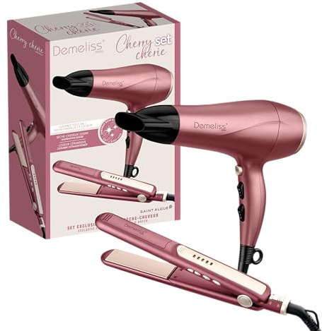 Demeliss SAINT ALGUE - Set de Peinado Completo Secador + Plancha de Pelo - Colección Exclusiva Cherry Chérie