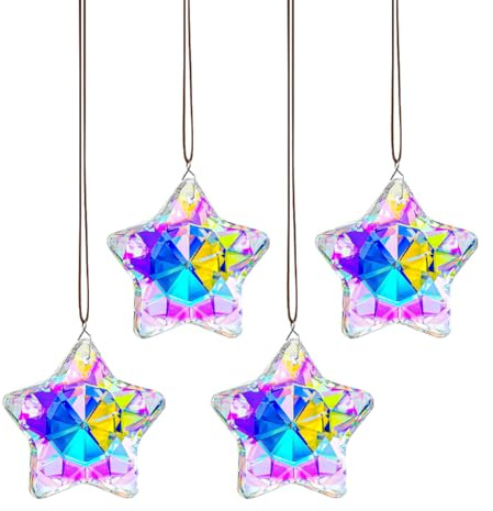 Kristall-Stern-Ornamente, Weihnachtsbaum, zum Aufhängen, Kristalle, facettiertes Glas, Sonnenfänger, Anhänger, Fenster, Prisma, Regenbogenmacher, Sonnenfänger für Heimdekoration, bunt, 4 Stück