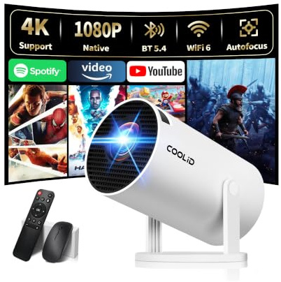 Mini Beamer Unterstützt 4K 1080P 2026 Neuer Tragbarer Projektor mit 5G WiFi 6 und BT 5.4, Beamer Klein Projektor mit Automatische Trapezialkorrektur 180 ° Drehung für HDMI/Tv Stick/USB/Laptop, Weiß