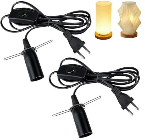 2 Stück E14 Lampenfassung mit 1,8 m Kabel, Schalter & Eurostecker | Schwarzes isoliertes Lampenkabel mit Schalter und E14-Fassung, passend als Ersatzteil für Salzlampen und Dekoleuchten